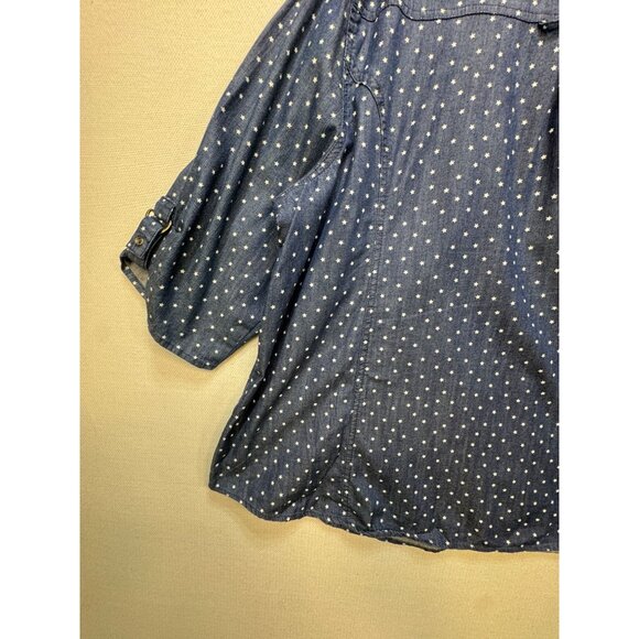 Catherines Womens Chambray Button-Up Shirt Size 2X Blue Denim Star 3/4 Sleeves - Picture 13 of 13